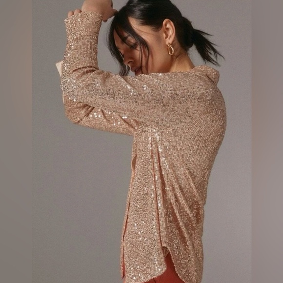 Anthropologie Sunday in Brooklyn Sequin Buttondown Women XSMALL P Rose Sparkle - Picture 1 of 12